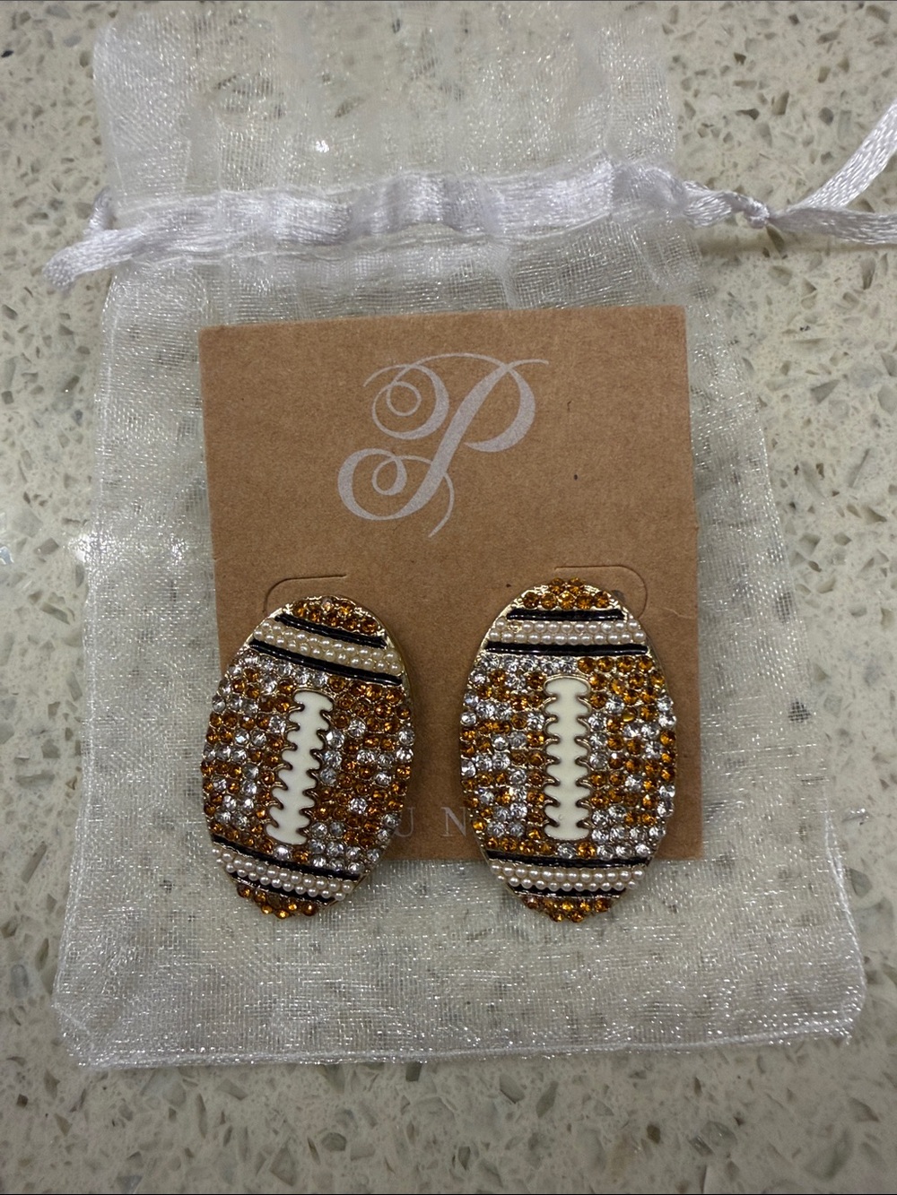 Plunder Gold and Clear Crystal Football Stud Earrings